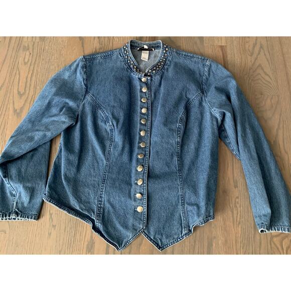 Jean Top, by Stonebridge, Blue, Size 20W, Many Buttons, Mandarin Collar, Western - Picture 5 of 9